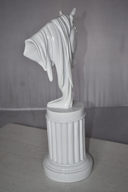 Modern Art of a White Horse Bust Statue Made of Resin Size: 10" x 5" x 19"H