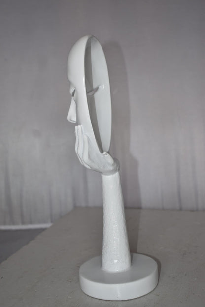 Modern Art White Thinking Head Statue Made of Resin Size: 6" x 4" x 16"H