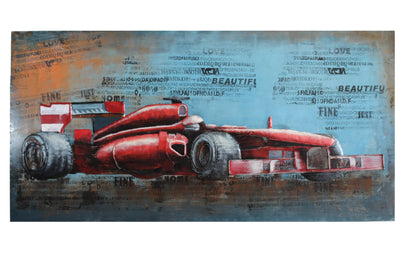 NIFAO Ferrari Formula One Inspired Red Racing Car 3D Metal Art 79" x 2" x 40"H