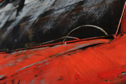 NIFAO Vintage Red Pickup Truck Painting on Wood with Raised Metal Accents 79" x 2" x 40"H