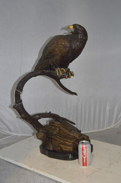 Falcon On a Branch Bronze Statue -  Size: 15"L x 15"W x 28"H