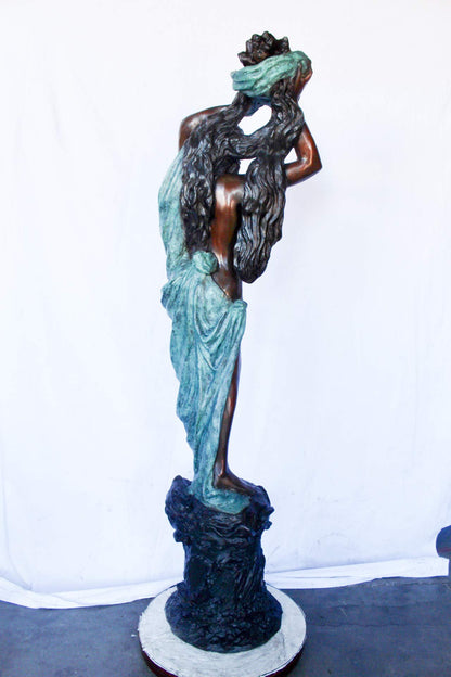 Half-naked woman holding a basket bronze statue Art Nude -  Size: "L x "W x "H.