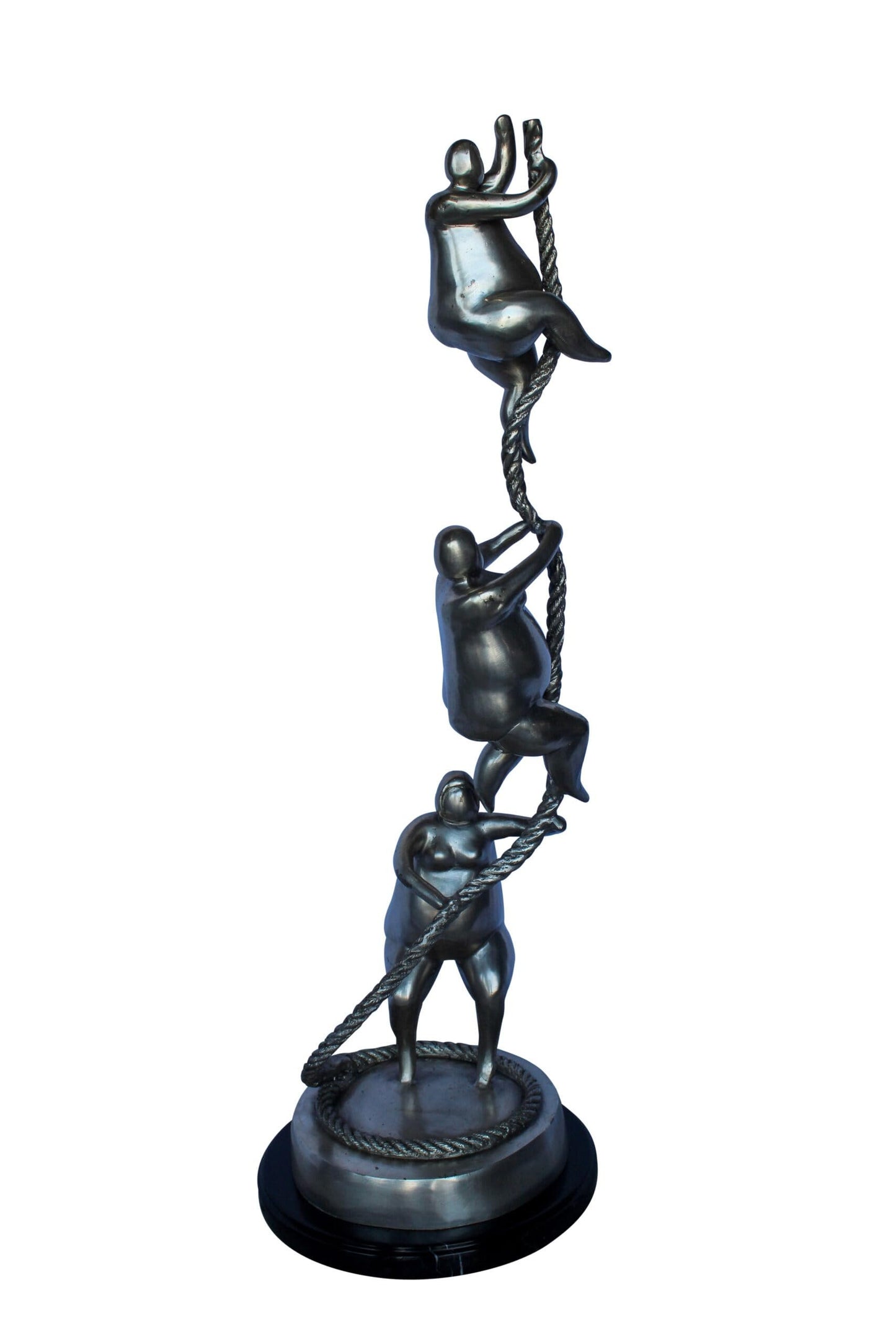 Three Voluptuous Women Climbing a Rope Statue, Silver Finish 12" x 12" x 32"H