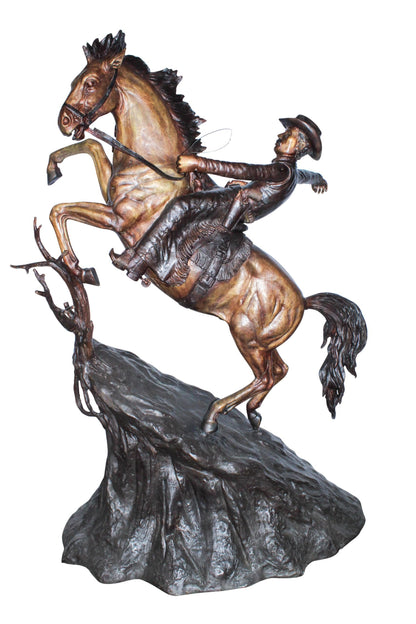 Life Size Bronze Cowboy on Rearing Horse Western Statue 60" x 37" x 81"H