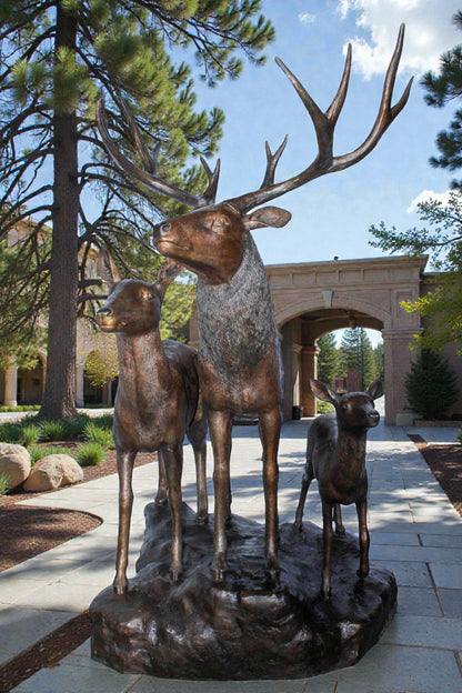 Life Size Bronze Deer Family Sculpture for Outdoor Display 48" x 50" x 81"H