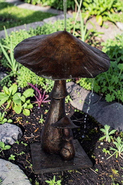 Leaning mushroom bronze statue fountain -  Size: 18"L x 17"W x 24"H.