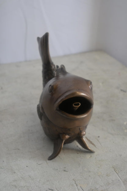 Bronze Koi Fish Fountain Sculpture with Open Mouth Spout 4"x11"x7"H