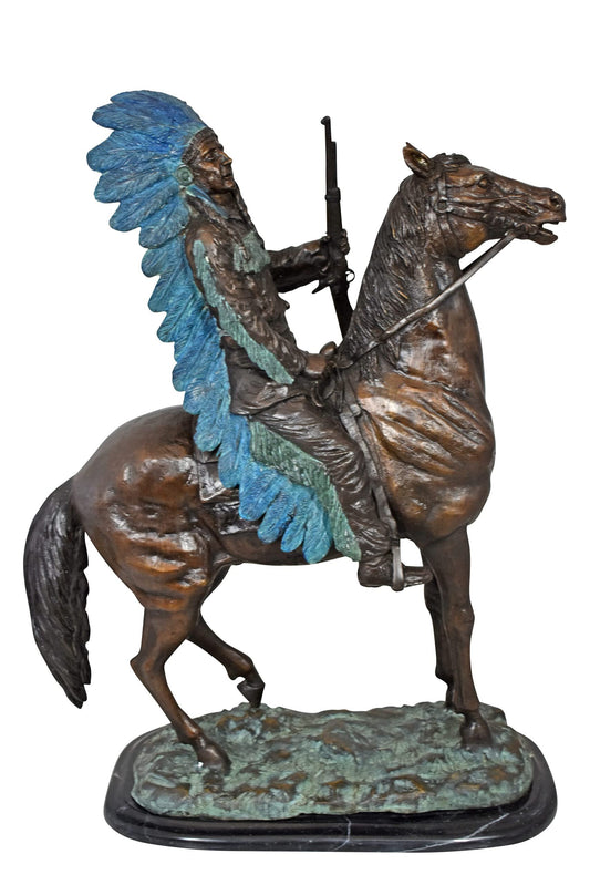 Indian man on his horse Bronze Statue Size: 18" x 8" x 23"H