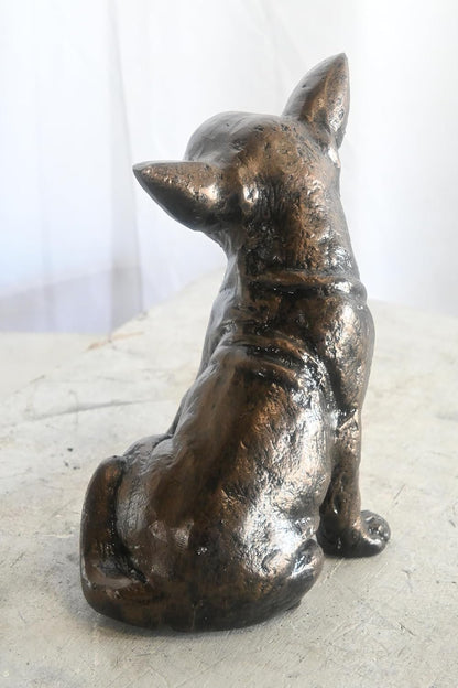 Sitting Chihuahua Aluminum Dog Statue Tabletop Sculpture 12"x7"x11"H