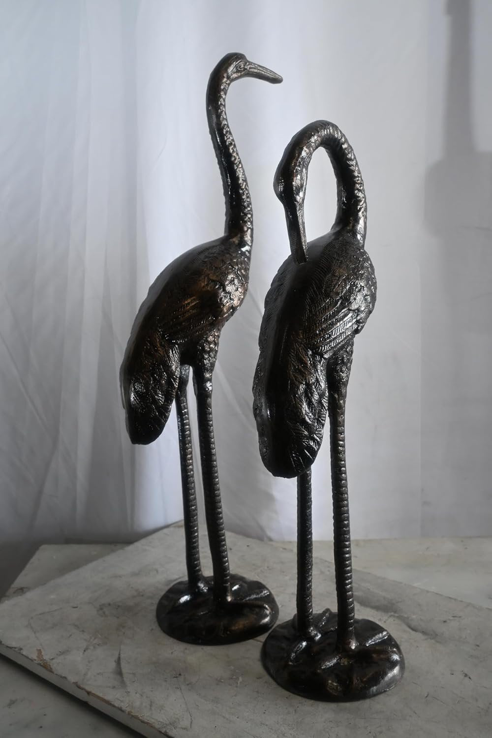 Elegant Pair of Standing Crane Birds Aluminum Sculptures 13"x16"x21"H