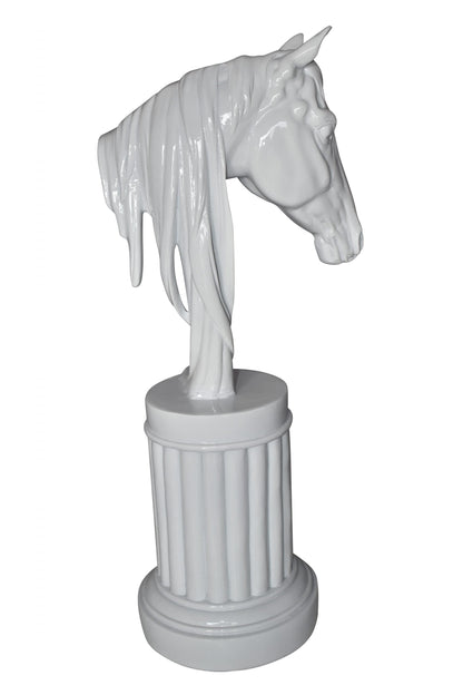 Modern Art of a White Horse Bust Statue Made of Resin Size: 10" x 5" x 19"H