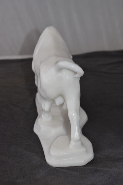 Wall Street Bull Made of White Marble Size: 11" x 5" x 7"H