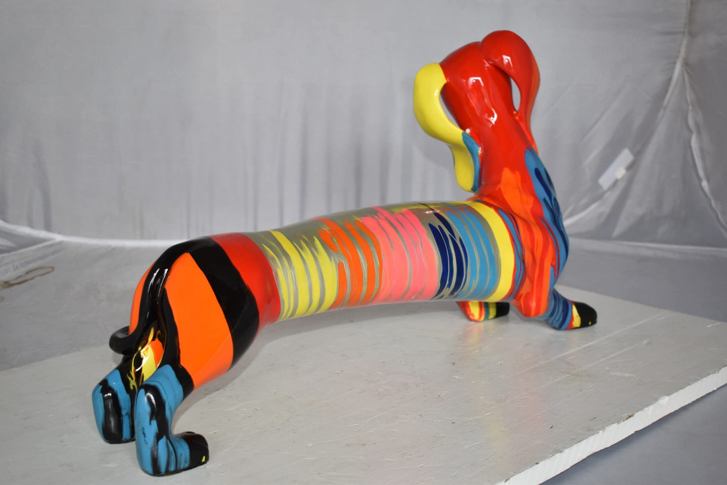 Modern Graffiti Looking Weenie Dachshund Dog Statue from Resin  25" x 10" x 15"H