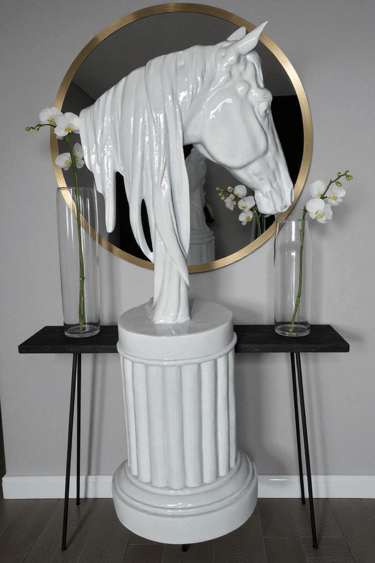Modern Art of a White Horse Bust Statue Made of Resin Size: 10" x 5" x 19"H