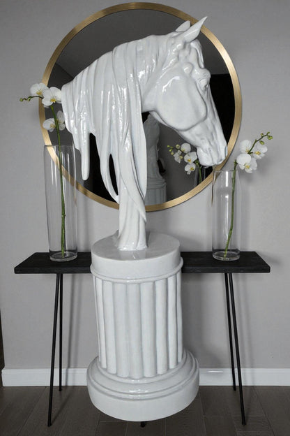 Modern Art of a White Horse Bust Statue Made of Resin Size: 10" x 5" x 19"H