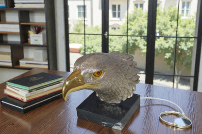 Eagle head Silver Finish - Bronze Statue -  Size: 10"L x 6"W x 8.5"H.