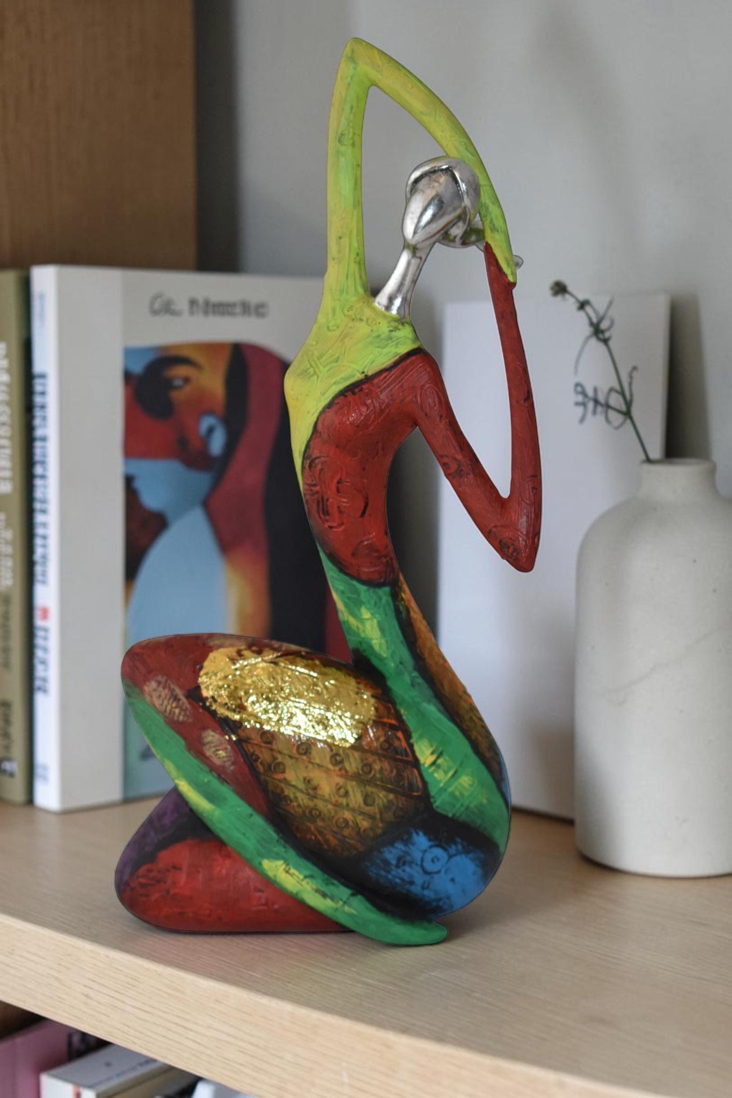 Multicolor Stretching Woman Resin Statue Size: 5" x 4" x 10"H