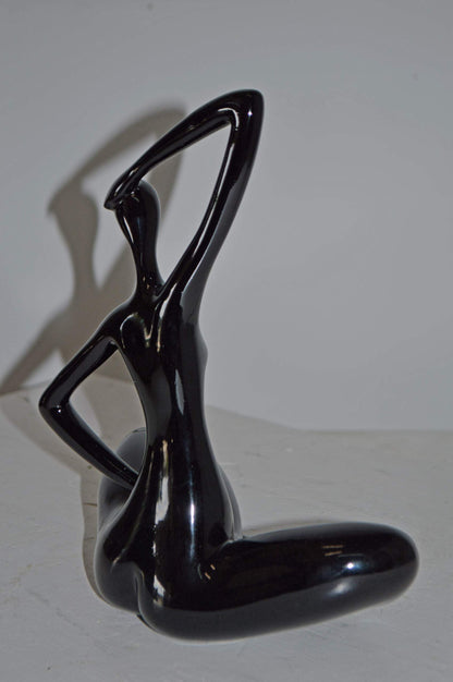 Modern Art Black Ballet Dancer Sitting Resin Statue - Size: 9"L x 5"W x 11"H.