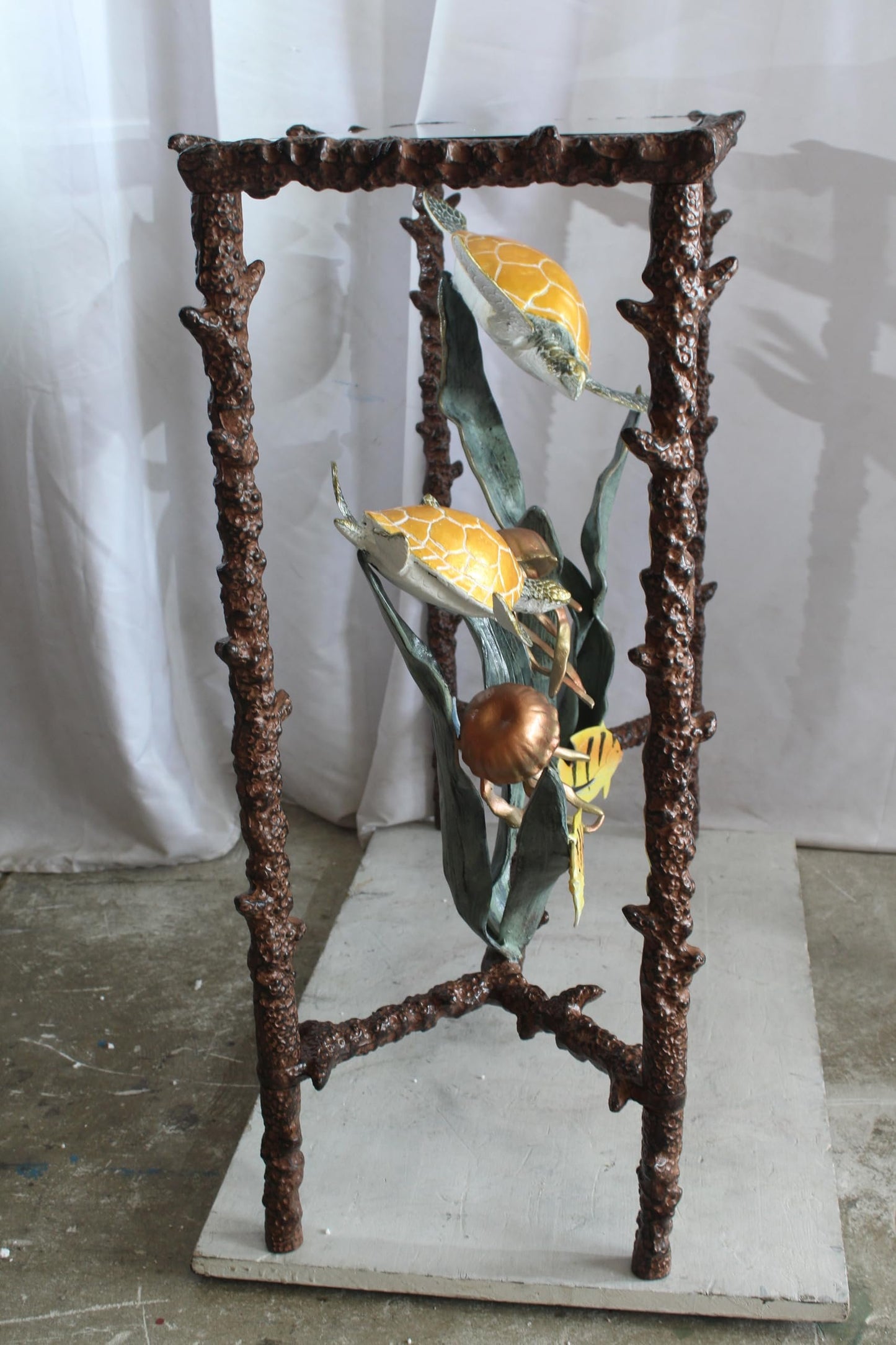 NIFAO Aluminum Sea Turtle Console Table Base Coastal Art 34" x 15" x 33"H