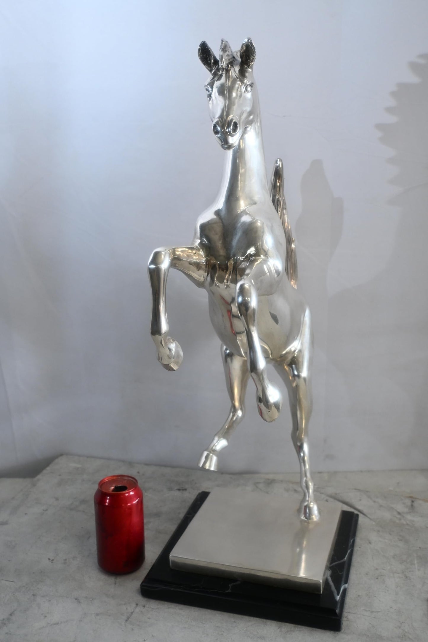 Ferrari Prancing Horse Bronze Silver Finish Sculpture 20"x9"x29"H