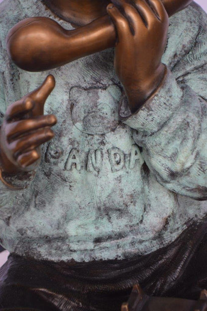 Young Child With an Old Telephone Bronze Statue -  Size: 21"L x 14"W x 19"H.