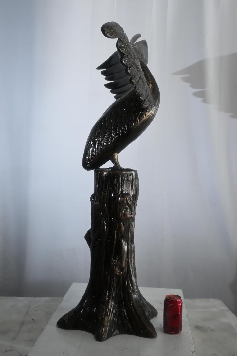 Aluminum Pelican Sculpture on Tree Stump Perch 34"x13"x43"H