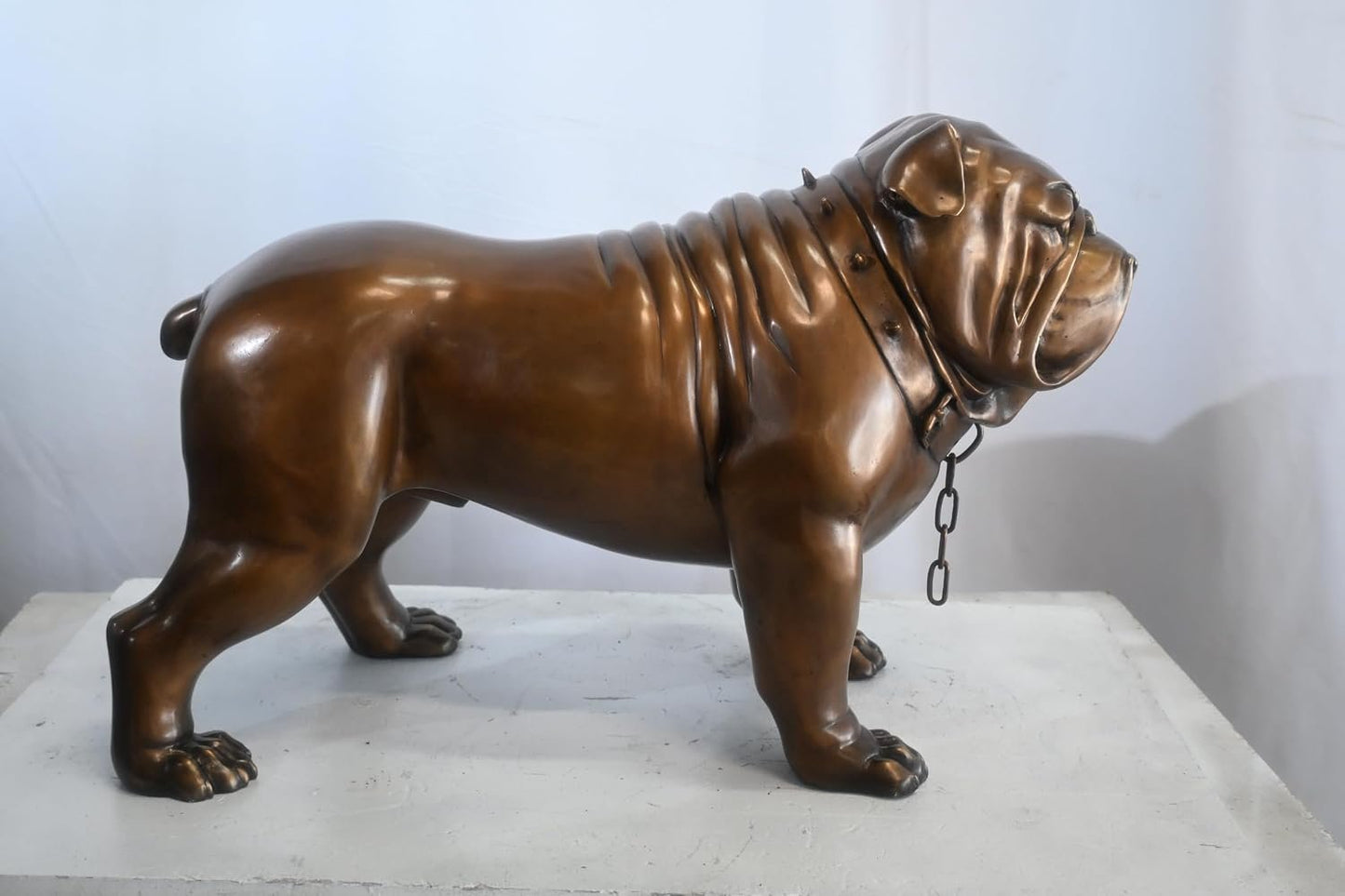 Bronze English Bulldog Statue Studded Collar Mascot Decor 29"x13"x17"H