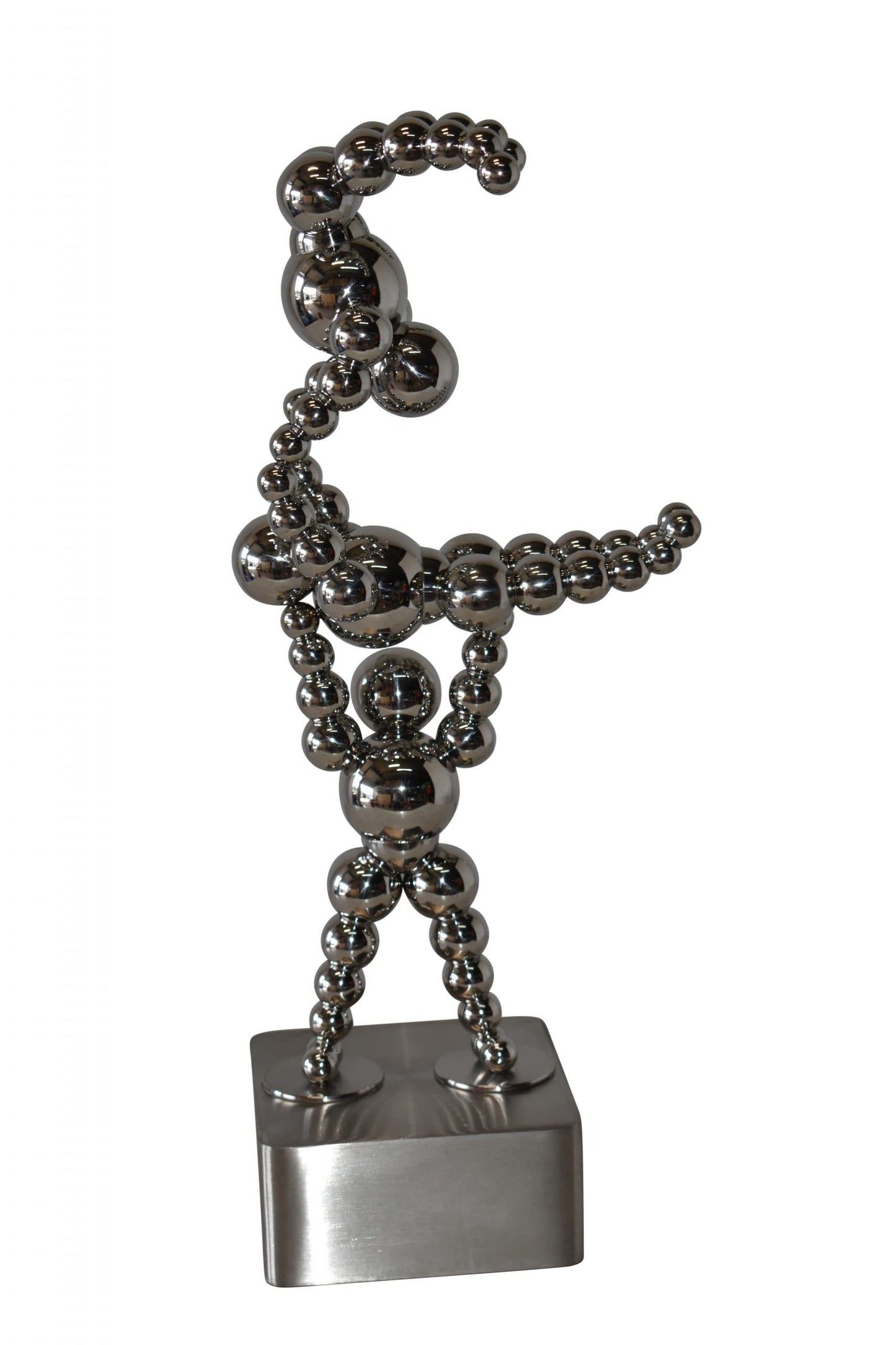 Modern Art of Acrobat Couple in Action Chrome Balls Statue Size: 6" x 8" x 18"H