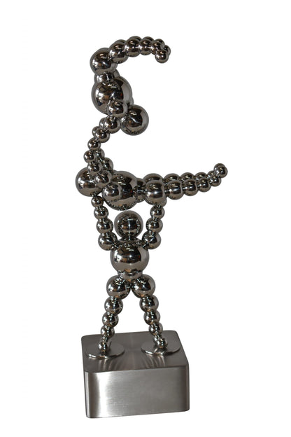 Modern Art of Acrobat Couple in Action Chrome Balls Statue Size: 6" x 8" x 18"H