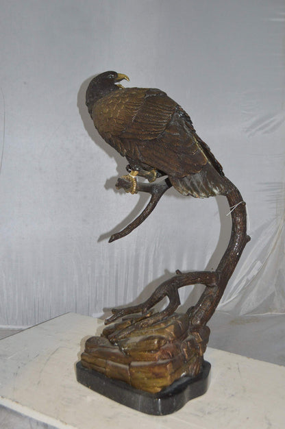 Falcon On a Branch Bronze Statue -  Size: 15"L x 15"W x 28"H