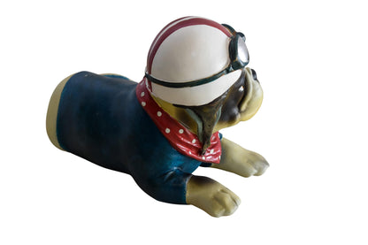A Happy Dog Dressed in Motorcycle Rider Suit, Resin Statue 9" x 6" x 7"H