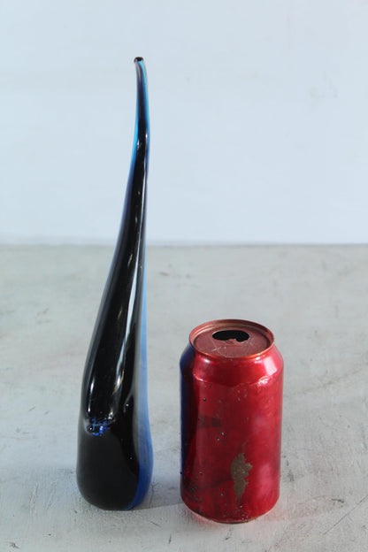 NIFAO Glass Angelfish Figurine Blue Black Hand Blown Art Decor 6" x 3" x 9"H