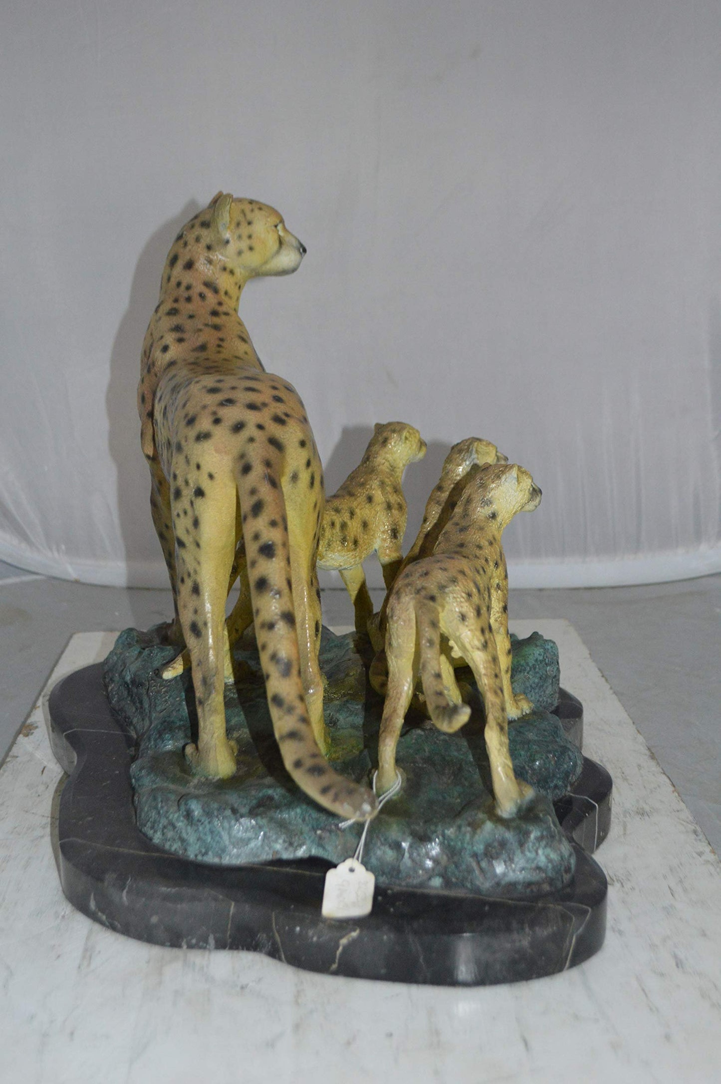 Cheetah Family Bronze Statue on Marble -  Size: 24"L x 14"W x 18"H.