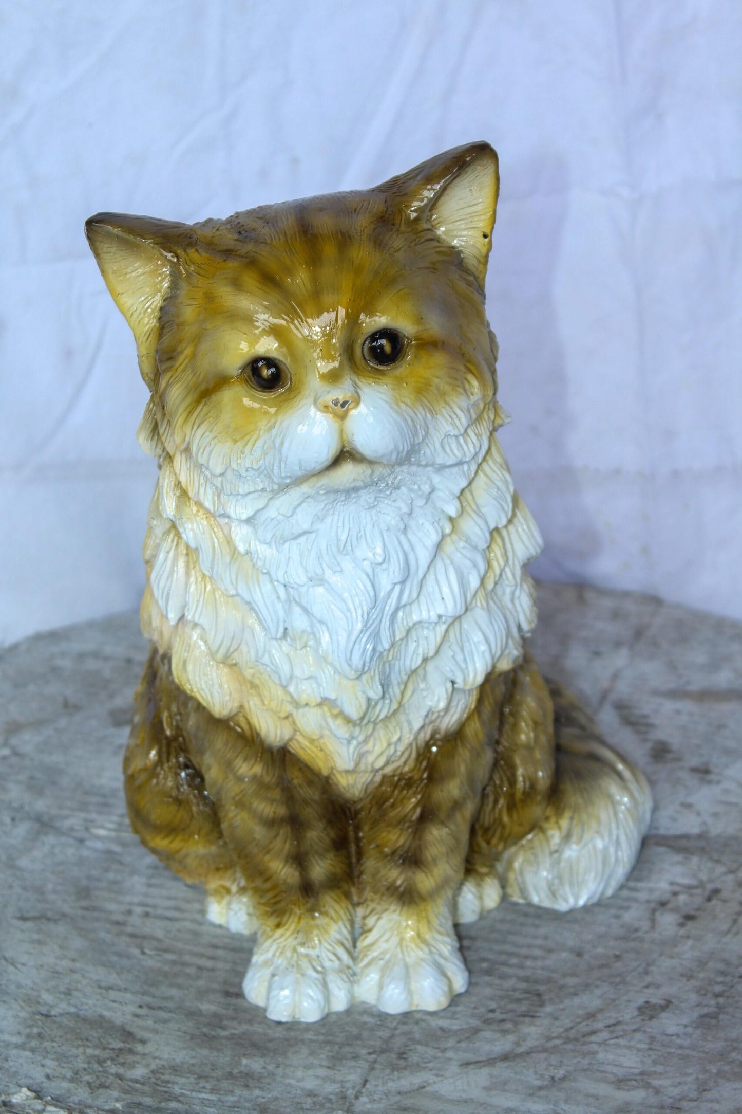 Colored Cat Sitting Bronze Statue, Charming for Cat Lovers 12" x 10" x 14"H