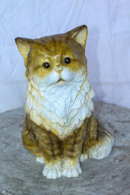 Colored Cat Sitting Bronze Statue, Charming for Cat Lovers 12" x 10" x 14"H