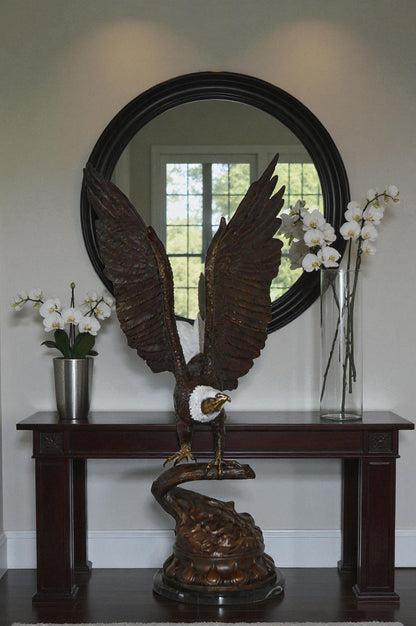 Eagle Coming to a Landing on a Branch Bronze Statue - Size: 15"L x 15"W x 31"H