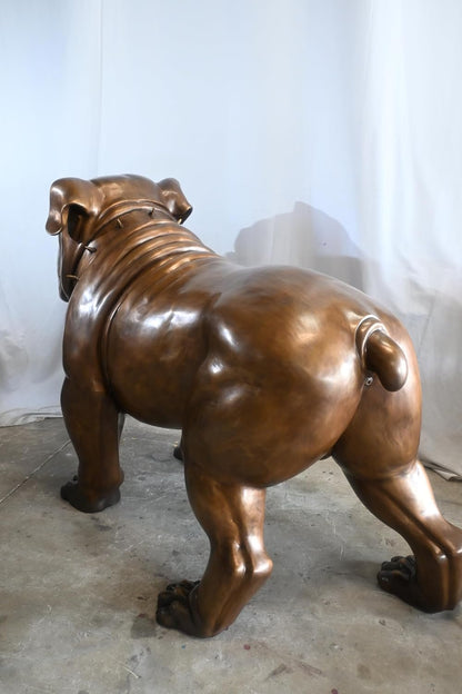 Giant Bronze English Bulldog Statue Studded Collar Decor 80"x35"x54"H