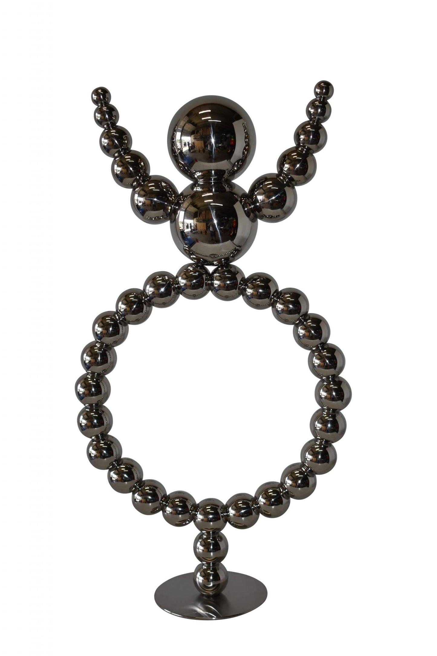 Modern Abstract of a Happy Man Metal Chrome Balls Statue Size: 14" x 6" x 26"H