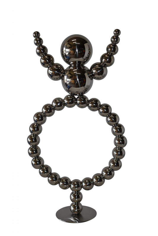 Modern Abstract of a Happy Man Metal Chrome Balls Statue Size: 14" x 6" x 26"H