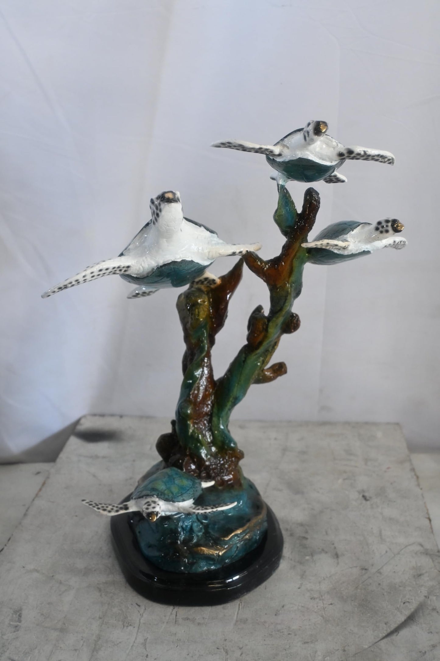 Four Sea Turtles Bronze Sculpture Coral Branch Scene 18"x11"x24"H