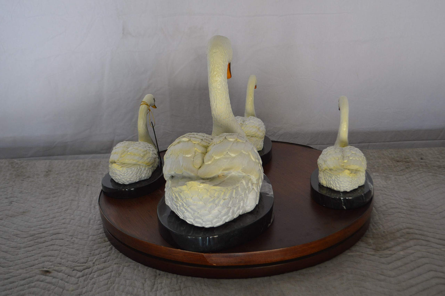 Set of White Swans each on Mable Base bronze statue -  Size: 9"L x 18"W x 15"H.