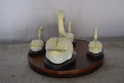 Set of White Swans each on Mable Base bronze statue -  Size: 9"L x 18"W x 15"H.