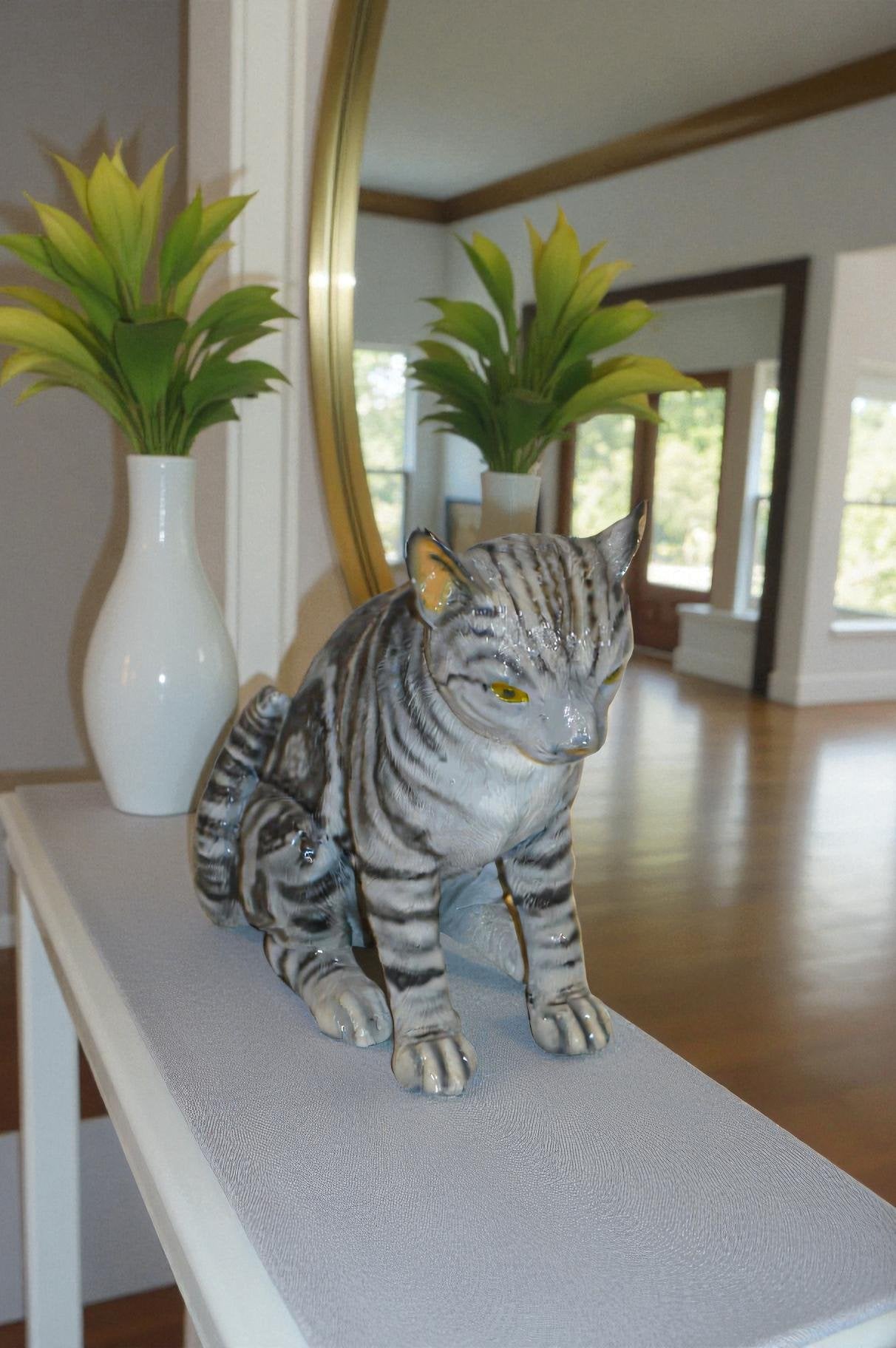 Sitting Cat Bronze Statue - Perfect Decorative Piece - Hand-Finished Polychrome Enamel Sculpture, 11"L x 6"W x 11"H, 8 lbs