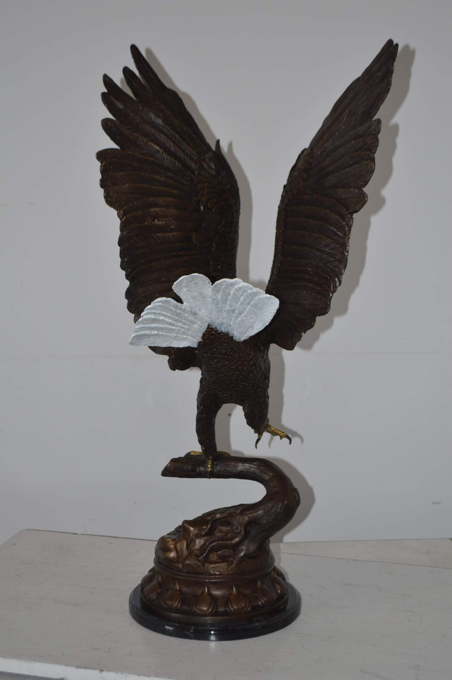 Eagle Coming to a Landing on a Branch Bronze Statue - Size: 15"L x 15"W x 31"H