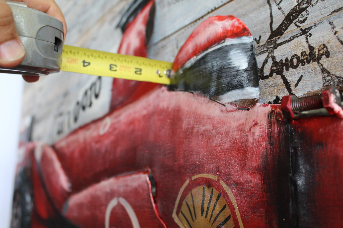 NIFAO Formula One Inspired Red Racing Car 3D Metal Art on Wood 79" x 2" x 40"H