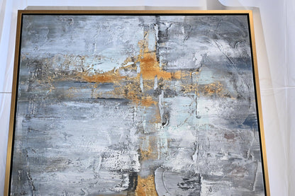 Velvet Dream Abstract Canvas Painting Gray Gold Framed Art 41"x61"