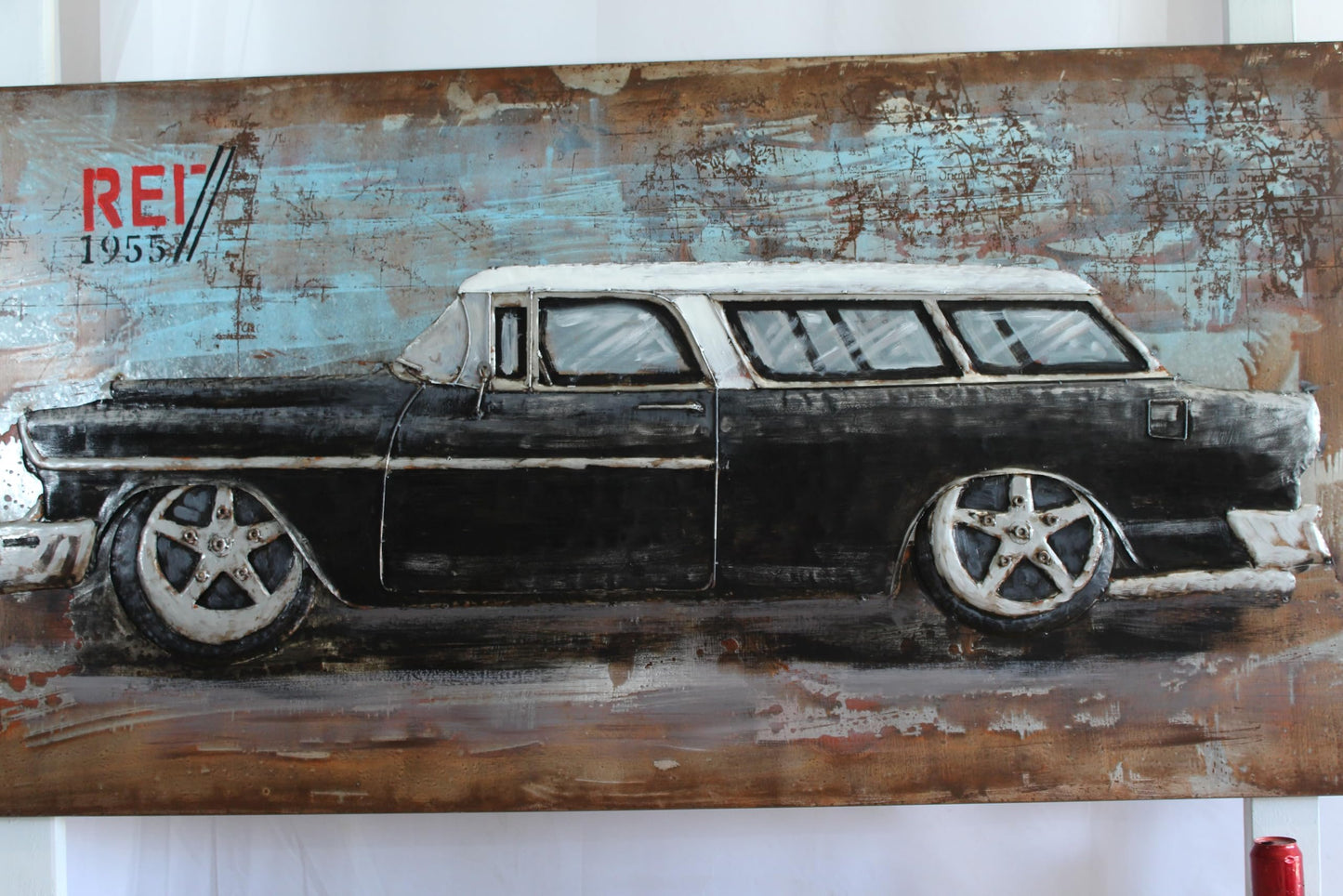 1955 Chevy Nomad Wagon 3D Metal Wall Art Handcrafted 79" x 2" x 40"H