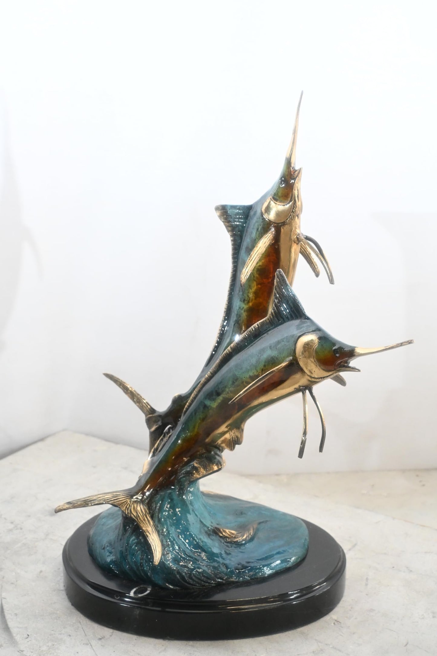 Marlin Pair Circular Formation Bronze Sculpture 17"x12"x21"H
