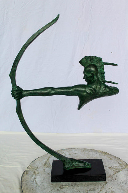 Nifao Native American Warrior with Long Bow Bronze Statue – Handcrafted Lost Wax Casting with Rich Patina – Powerful Tribal Art Sculpture Mounted on Base – Museum-Quality Detail 22" x 6" x 33"H