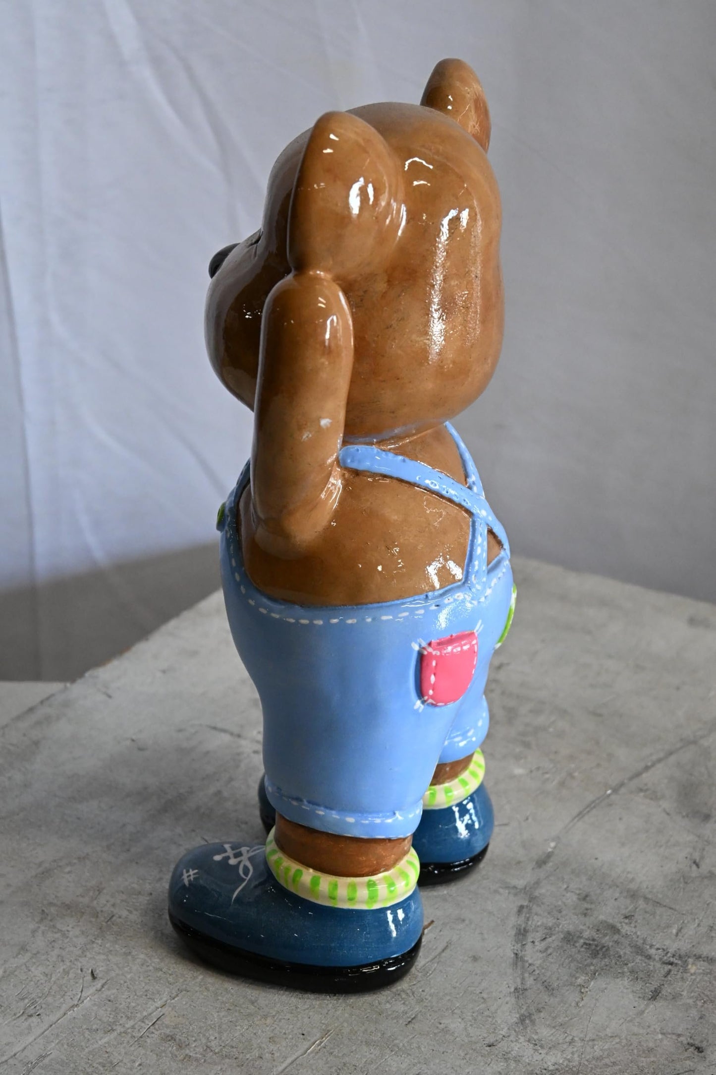Teddy Bear Ceramic Figurine Overalls Shoes Andres Mendez 8"x5"x15"H